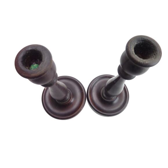 Vintage Early 1900 Mid Century Wood Turned Candle Holder Set - Picture 2 of 6